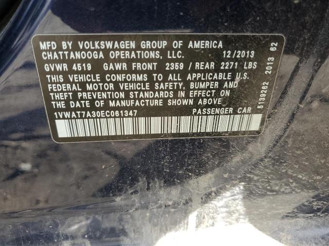 1VWAT7A30EC061347 - 2014 VOLKSWAGEN PASSAT S BLUE photo 12