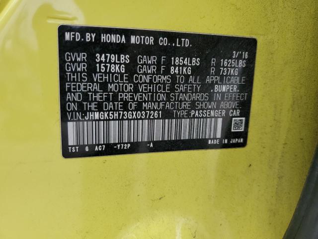 JHMGK5H73GX037261 - 2016 HONDA FIT EX YELLOW photo 13