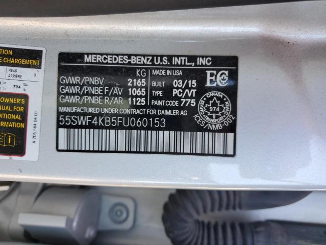 55SWF4KB5FU060153 - 2015 MERCEDES-BENZ C 300 4MATIC SILVER photo 12