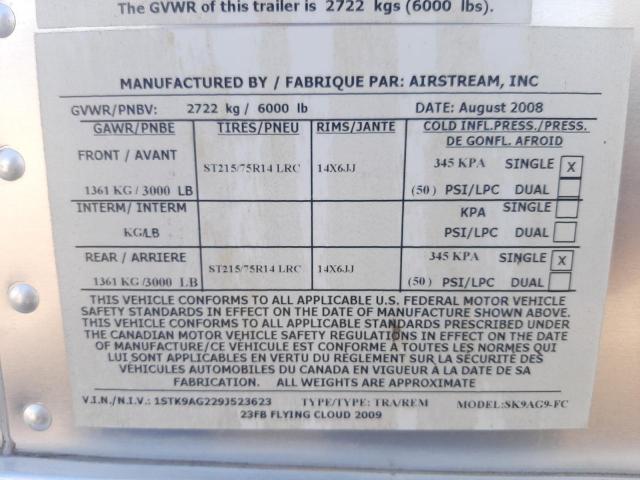 1STK9AG229J523623 - 2009 AIRS TRAVELTRAI 银色 照片 10