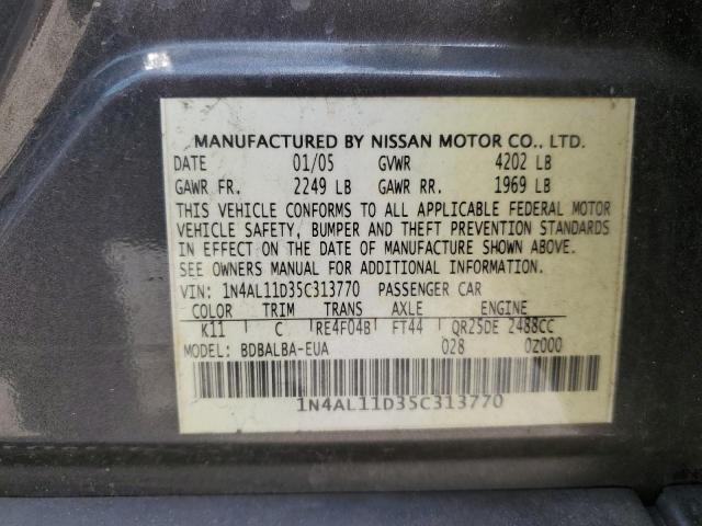 1N4AL11D35C313770 - 2005 NISSAN ALTIMA S GRAY photo 12