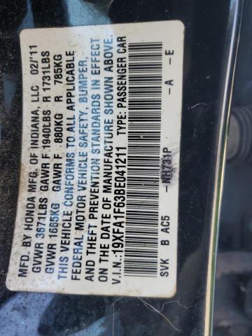 19XFA1F63BE041211 - 2011 HONDA CIVIC LX-S 黑色 照片 12