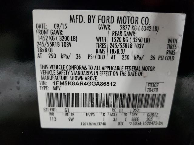 1FM5K8AR4GGA86812 - 2016 FORD EXPLORER POLICE INTERCEPTOR Qara foto 14