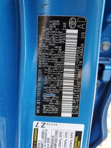 2T1KR32E47C655920 - 2007 TOYOTA COROLLA MA XR BLUE photo 12