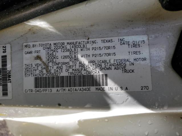 5TFTX4CN3FX056327 - 2015 TOYOTA TACOMA ACCESS CAB თეთრი ფოტო 12