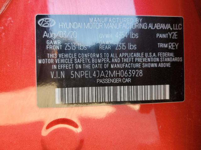 5NPEL4JA2MH063928 - 2021 HYUNDAI SONATA SEL RED photo 13