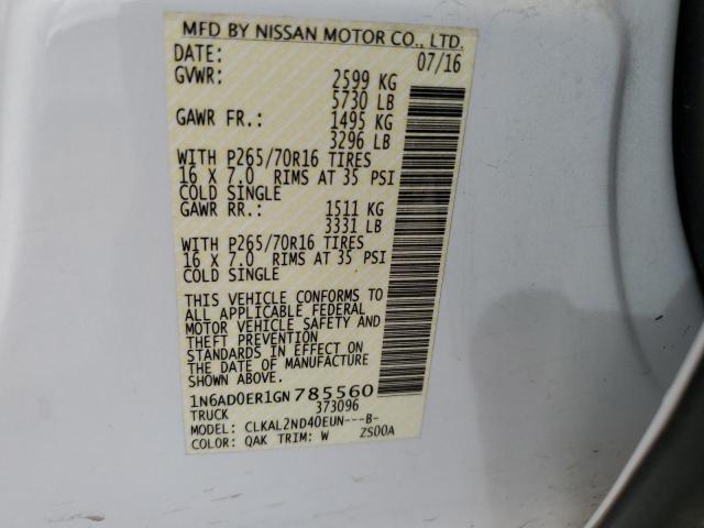 1N6AD0ER1GN785560 - 2016 NISSAN FRONTIER S WHITE photo 12