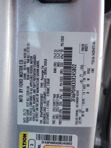 3FA6P0HRXDR345802 - 2013 FORD FUSION SE SILVER photo 12