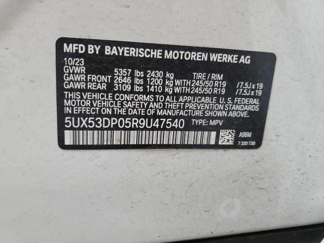 5UX53DP05R9U47540 - 2024 BMW X3 XDRIVE30I WHITE photo 13