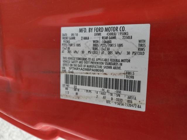 1FTKR1AD9BPA08095 - 2011 FORD RANGER RED photo 12