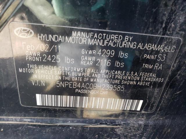 5NPEB4AC0BH239585 - 2011 HYUNDAI SONATA GLS BLACK photo 12