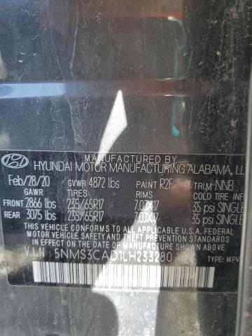 5NMS3CAD1LH233280 - 2020 HYUNDAI SANTA FE SEL GRAY photo 12