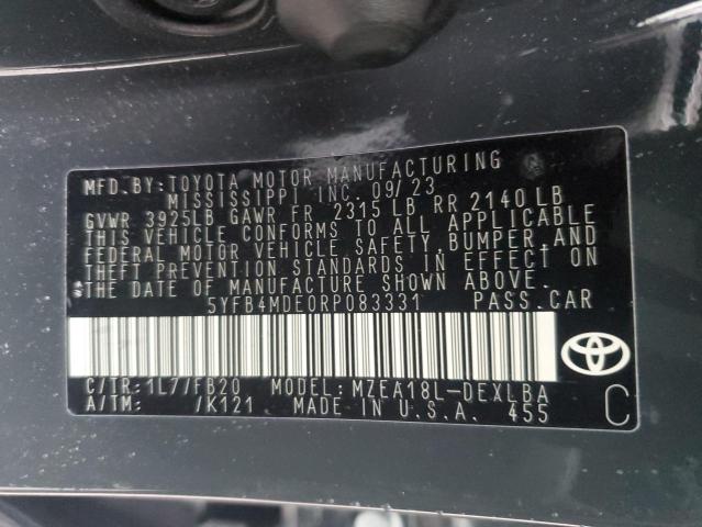 5YFB4MDE0RP083331 - 2024 TOYOTA COROLLA LE GRAY photo 12