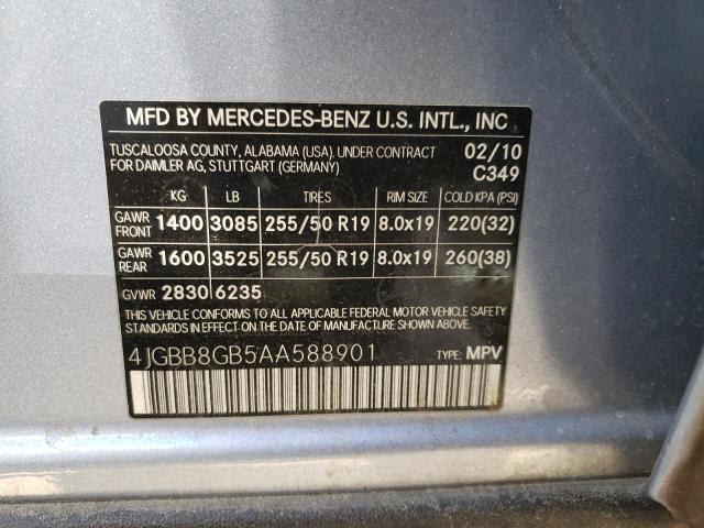 4JGBB8GB5AA588901 - 2010 MERCEDES-BENZ ML 350 4MATIC BLUE photo 12