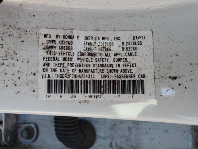 1HGCR2F79HA264313 - 2017 HONDA ACCORD EX WHITE photo 12