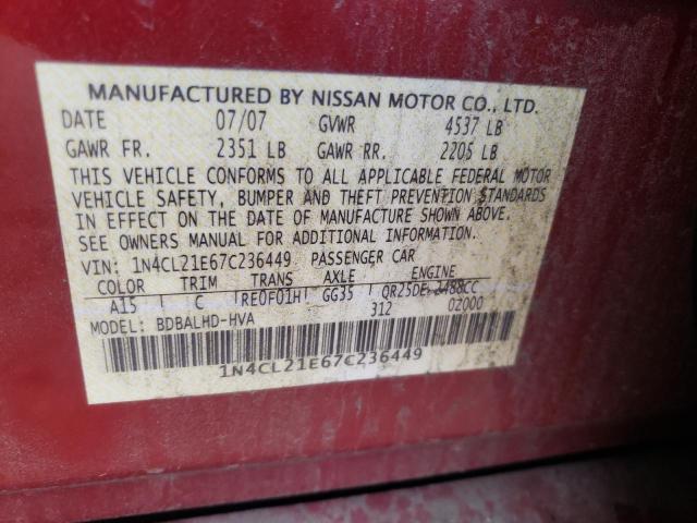 1N4CL21E67C236449 - 2007 NISSAN ALTIMA HYBRID RED photo 12