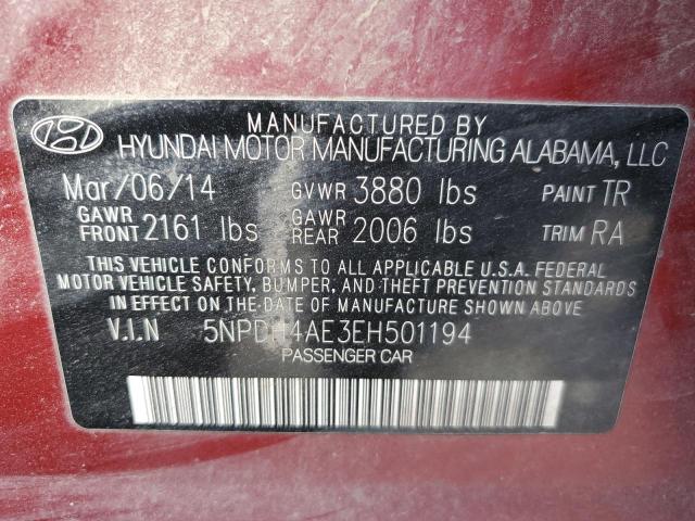 5NPDH4AE3EH501194 - 2014 HYUNDAI ELANTRA SE RED photo 12