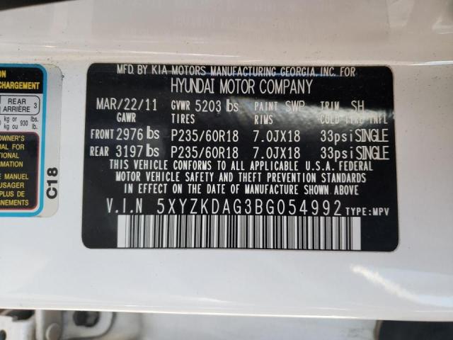 5XYZKDAG3BG054992 - 2011 HYUNDAI SANTA FE LIMITED WHITE photo 13