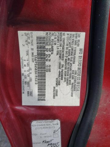 1FAFP56S82A195313 - 2002 FORD TAURUS SEL RED photo 12