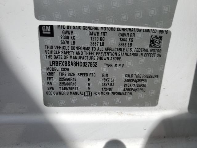 LRBFXBSA8HD027862 - 2017 BUICK ENVISION ESSENCE Սպիտակ լուսանկար 13