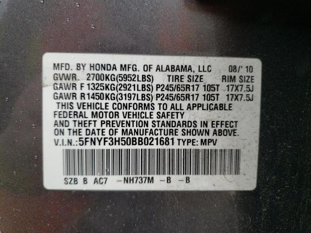 5FNYF3H50BB021681 - 2011 HONDA PILOT EXL GRAY photo 13