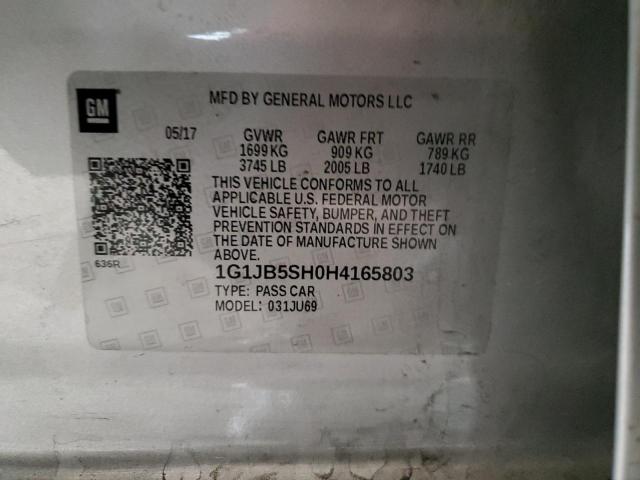 1G1JB5SH0H4165803 - 2017 CHEVROLET SONIC LS 灰色 照片 12