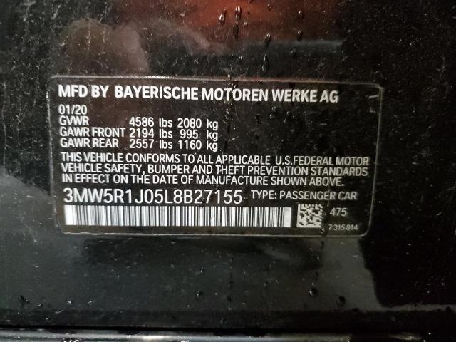 3MW5R1J05L8B27155 - 2020 BMW 330I BLACK photo 13