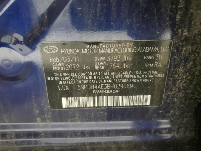 5NPDH4AE3BH029669 - 2011 HYUNDAI ELANTRA GLS BLUE photo 12