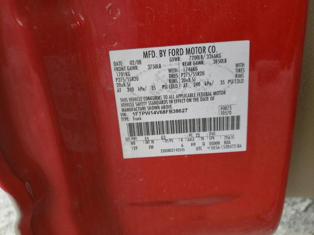 1FTPW14V68FB38627 - 2008 FORD F150 SUPERCREW RED photo 12