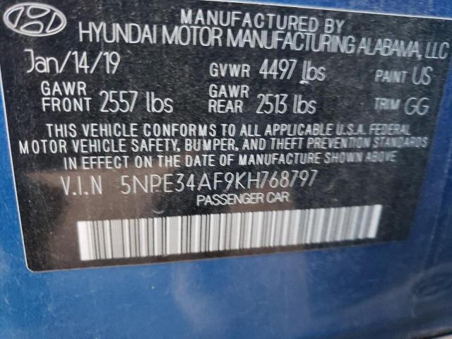 5NPE34AF9KH768797 - 2019 HYUNDAI SONATA LIMITED BLUE photo 12