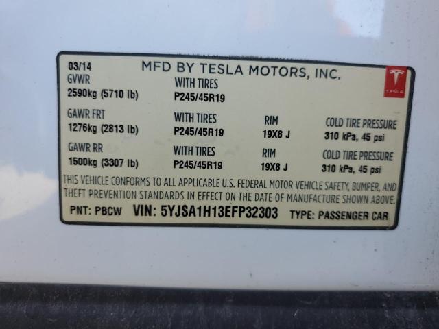 5YJSA1H13EFP32303 - 2014 TESLA MODEL S WHITE photo 12