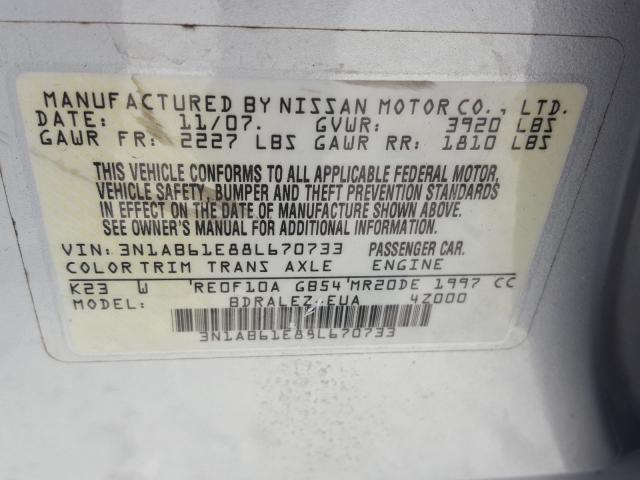 3N1AB61E88L670733 - 2008 NISSAN SENTRA 2.0 SILVER photo 10