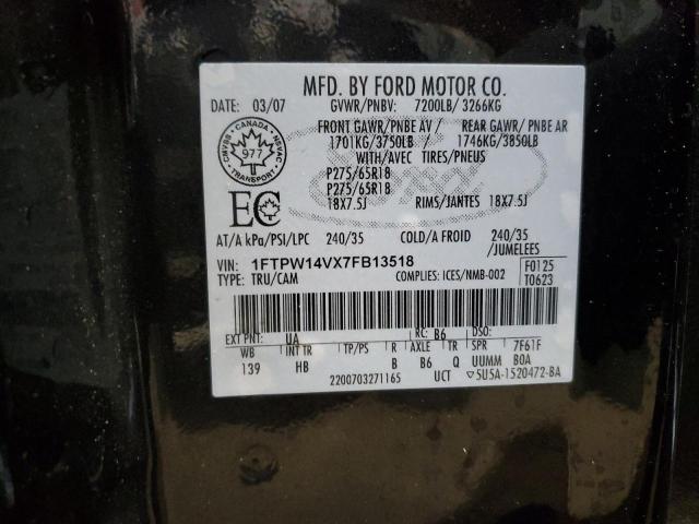 1FTPW14VX7FB13518 - 2007 FORD F150 SUPERCREW BLACK photo 12