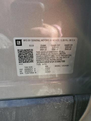 3GNAXKEV1KS586789 - 2019 CHEVROLET EQUINOX LT GRAY photo 12