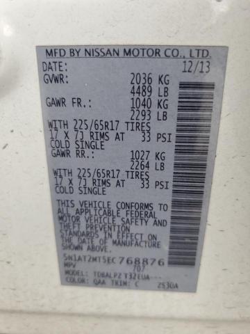 5N1AT2MT5EC768876 - 2014 NISSAN ROGUE S WHITE photo 13