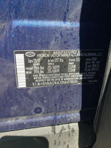 5NMS24AJ3NH378015 - 2021 HYUNDAI SANTA FE SEL BLUE photo 13