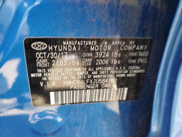 KMHD84LFXJU584172 - 2018 HYUNDAI ELANTRA SEL BLUE photo 12