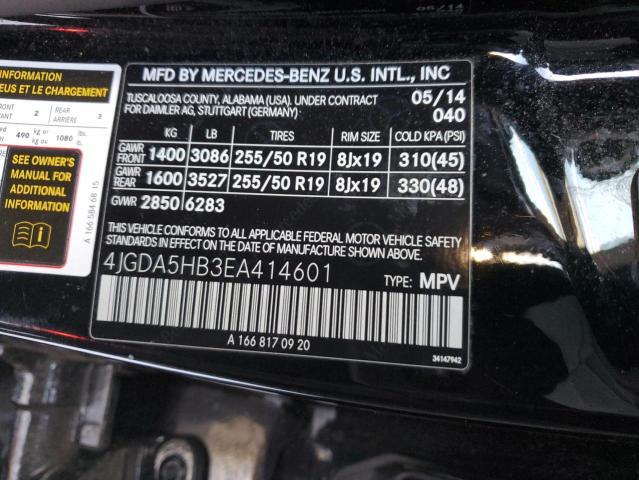 4JGDA5HB3EA414601 - 2014 MERCEDES-BENZ ML 350 4MATIC BLACK photo 13