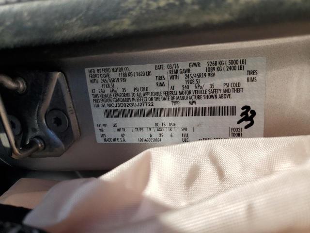 5LMCJ3D92GUJ27722 - 2016 LINCOLN MKC RESERVE SILVER photo 13