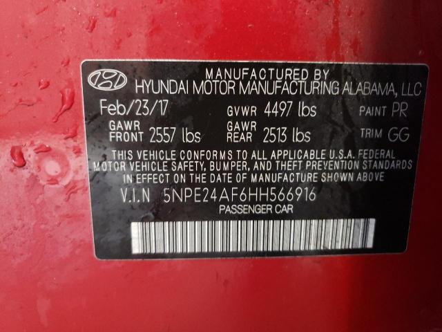 5NPE24AF6HH566916 - 2017 HYUNDAI SONATA SE RED photo 13