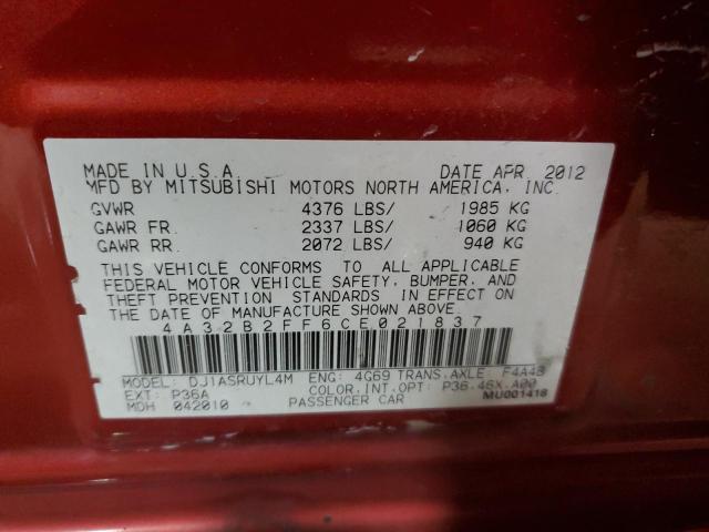 4A32B2FF6CE021837 - 2012 MITSUBISHI GALANT FE ORANGE photo 12