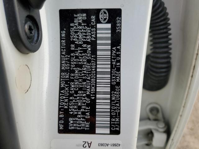 4T1BK3DB2CU460771 - 2012 TOYOTA AVALON BASE WHITE photo 12