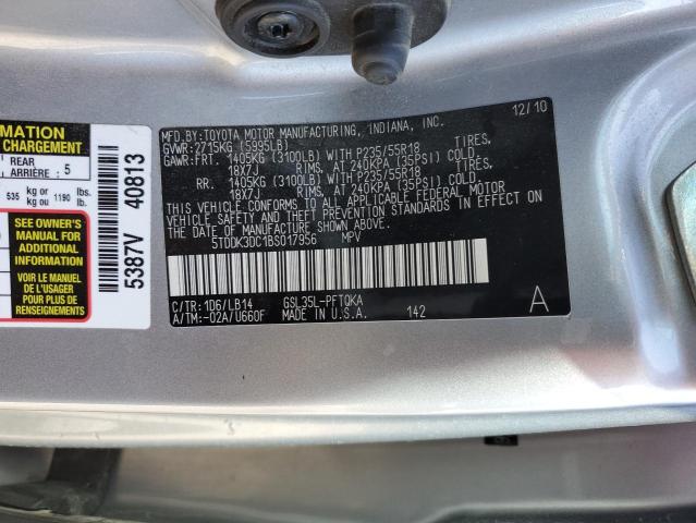 5TDDK3DC1BS017956 - 2011 TOYOTA SIENNA XLE SILVER photo 13