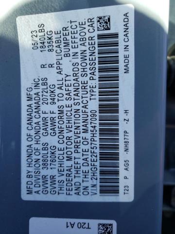 2HGFE2F57PH547090 - 2023 HONDA CIVIC SPORT GRAY photo 12