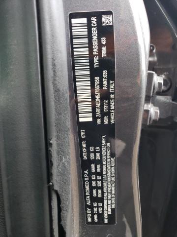 ZARFAEDN5J7567958 - 2018 ALFA ROMEO GIULIA Q4 ნაცრისფერი ფოტო 12