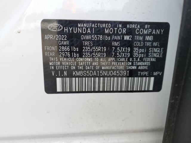 KM8S5DA15NU045391 - 2022 HYUNDAI SANTA FE LIMITED WHITE photo 13