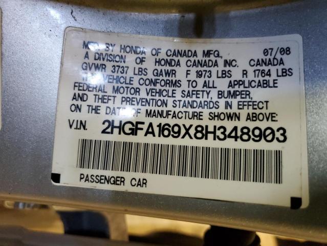2HGFA169X8H348903 - 2008 HONDA CIVIC EXL 银色 照片 12