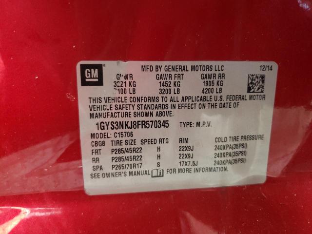 1GYS3NKJ8FR570345 - 2015 CADILLAC ESCALADE PREMIUM RED photo 10