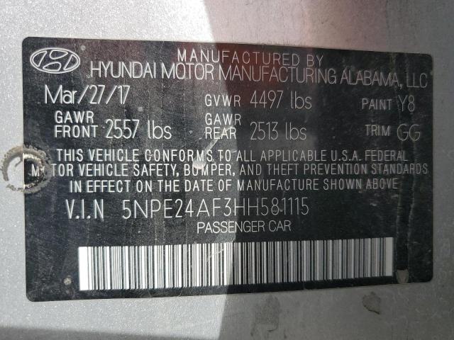 5NPE24AF3HH581115 - 2017 HYUNDAI SONATA SE SILVER photo 12