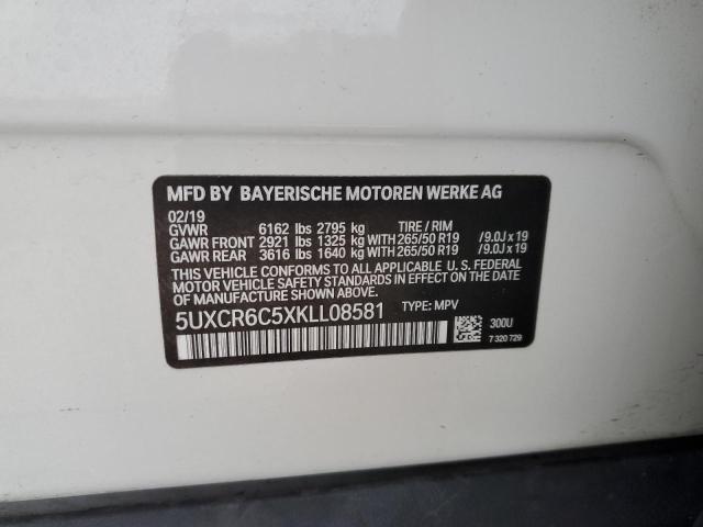 5UXCR6C5XKLL08581 - 2019 BMW X5 XDRIVE40I 白色 照片 12
